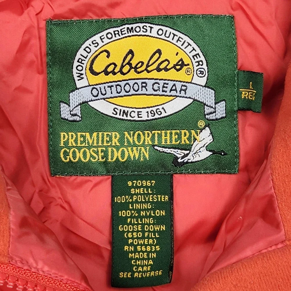 Cabela's Vest‎ Mens Large Red Premier Northern Goose Down 650 Puffer Outdoor
